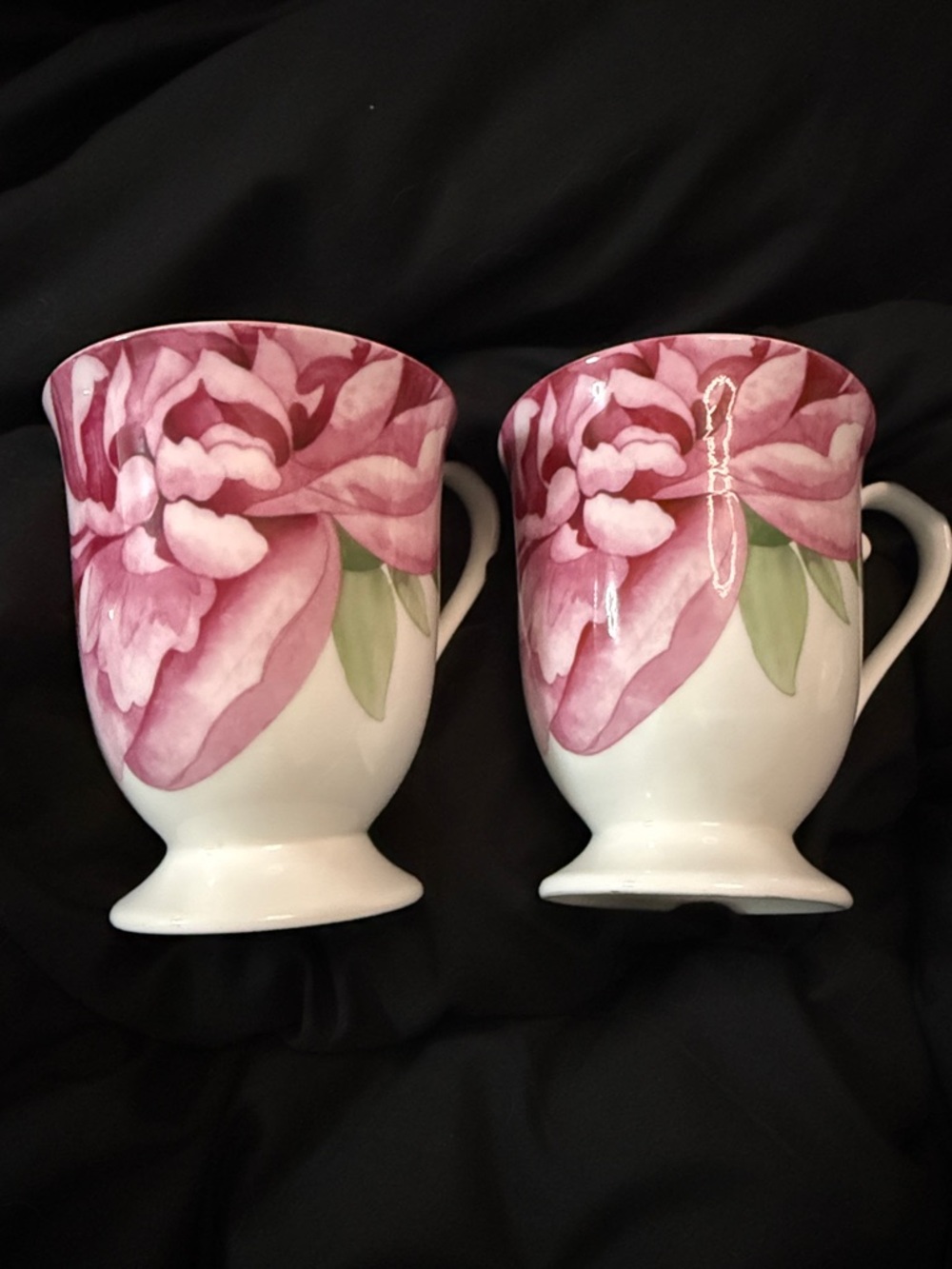 Mikasa Floral Footed Mugs Set — Pink Peony Design discontinued bone china